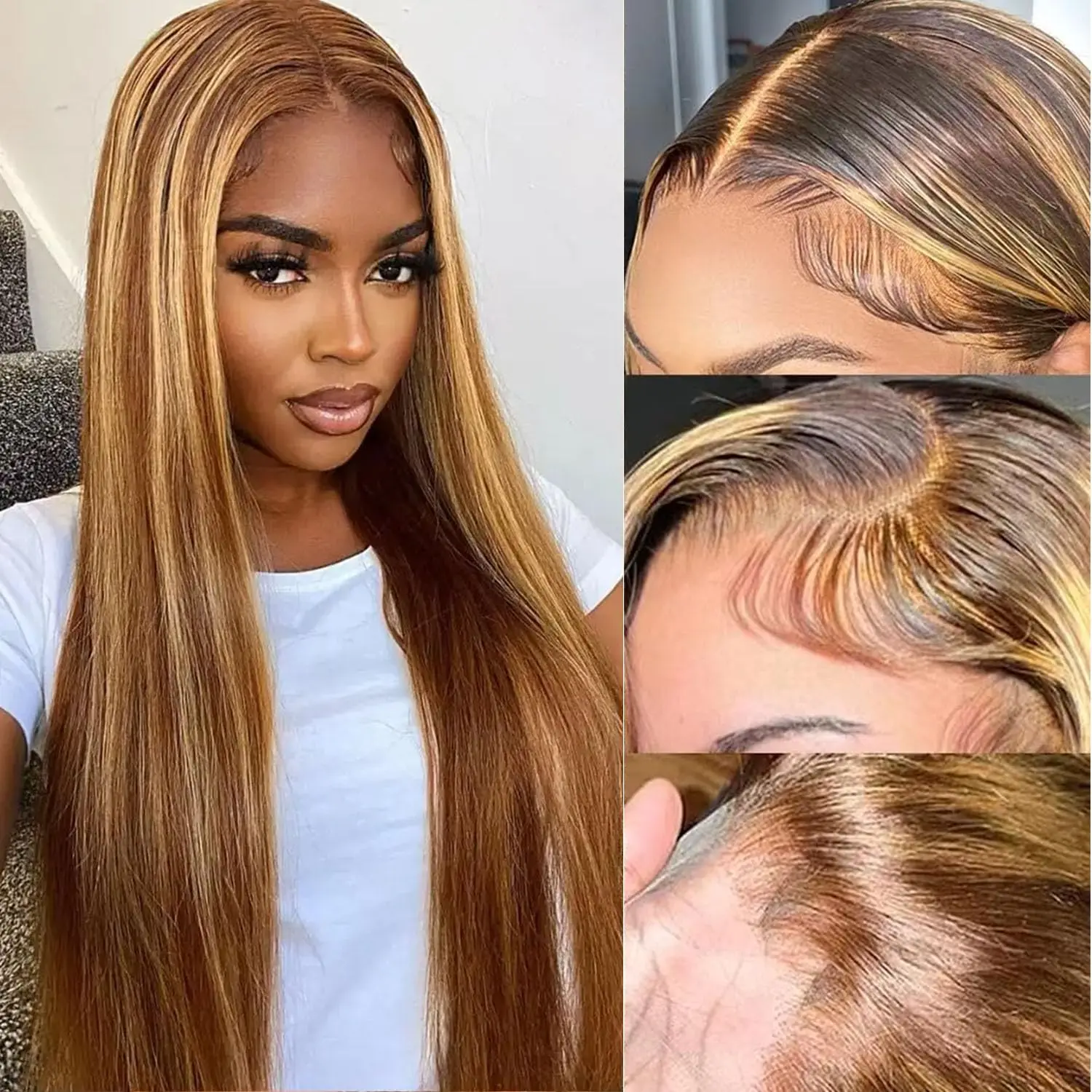 

Медовый блондин парик человеческих волос 250% Плотность 13X6 HD Парики фронта шнурка Человеческие волосы Предварительно выщипанные Ombre Парик фронта шнурка Человеческие волосы