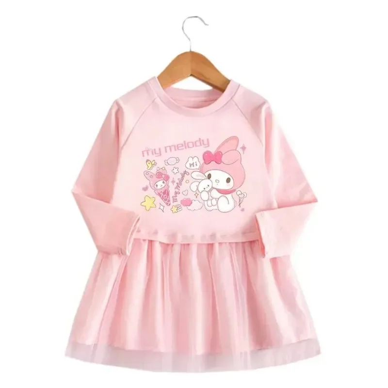 Kuromi meine Melodie Anime Kawaii Sanrio Langarm Kleid Frühling Herbst niedlichen Cartoon Baby Prinzessin Kapuze Kleidung Geschenke für Kinder