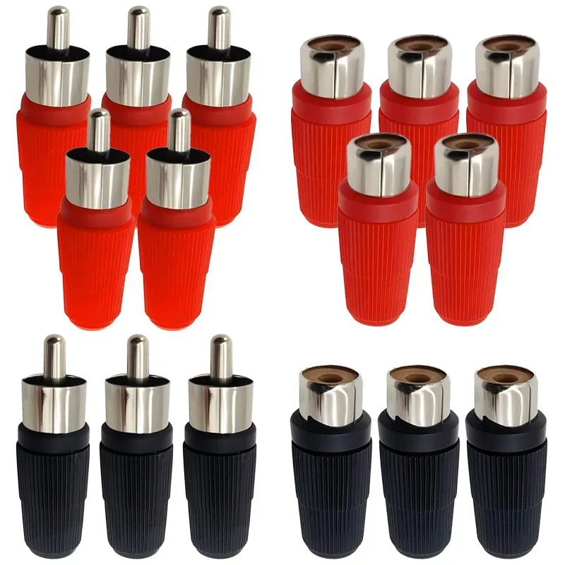 10Pcs Round Male Plug Female Socket Dual Channel Stereo Audio RCA Connector RCA Plug RCA Socket with Red/Black Plastic Housing