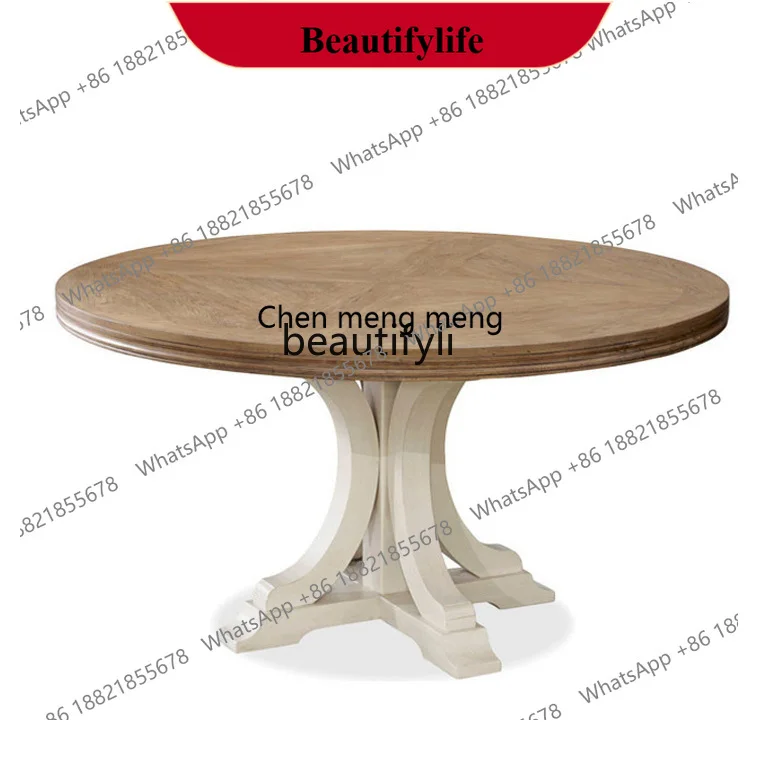 z183 American country solid wood dining table and chair combination European style Mediterranean round table small apartment