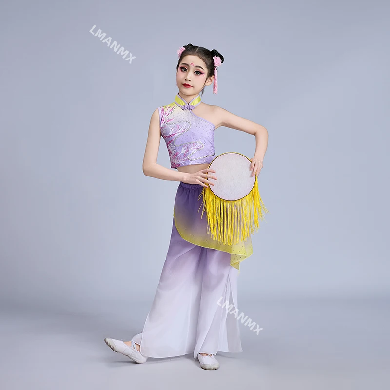 Strój do występów dla dzieci, egzamin artystyczny na przedstawienie wiosenne, taniec grupowy klasyczny, cienkie chmury, obserwacja księżyca, zestaw Jiaozhou yangko