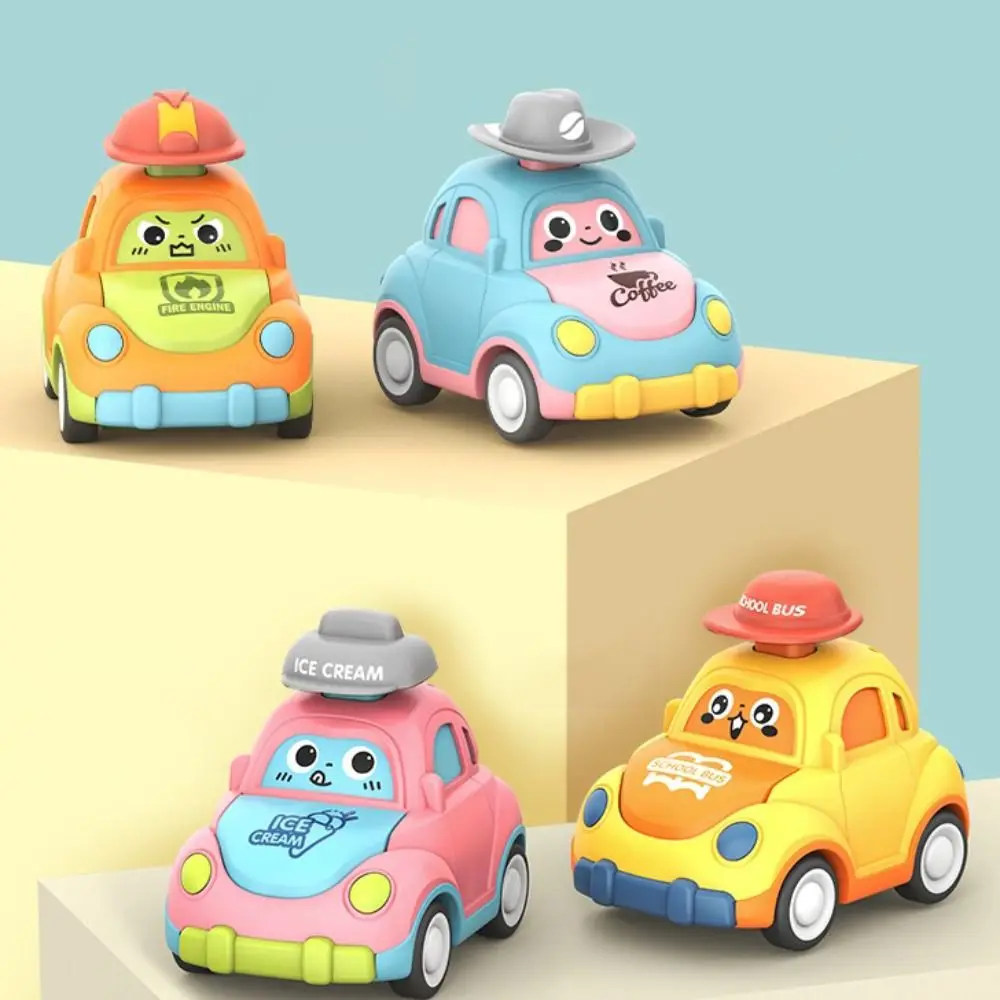 Plastic Cartoon Toy Car Pull Back Mechanism Mini Size Mini Press Go Vehicles Press Go Function Inertia Power