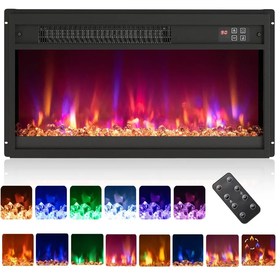 

23 Electric Fireplace Insert for Indoor Use with Recessed Installation Featuring 8 Flame Colors and 6 Ember Bed Colors Remote C