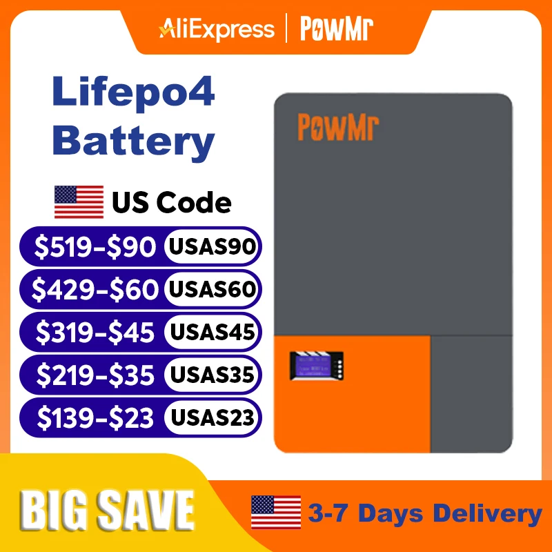 

PowMr Powerwall 48V 200AH 100AH LiFePO4 Батарея 10KWH 5KWH Энергетическая солнечная литиевая батарея 6000+ цикла CAN BMS До 16 дюймов параллельных