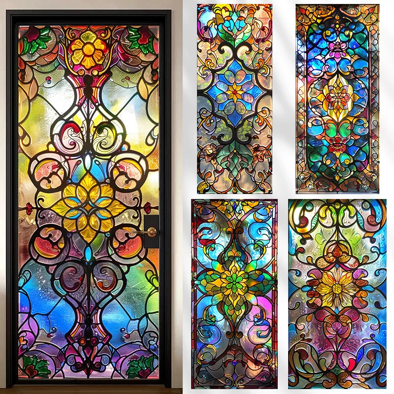 European Color Palace Wind Window Glass Stickers Church Retro Anti-snooping Stained Glass Static Cling Window Film Decorative