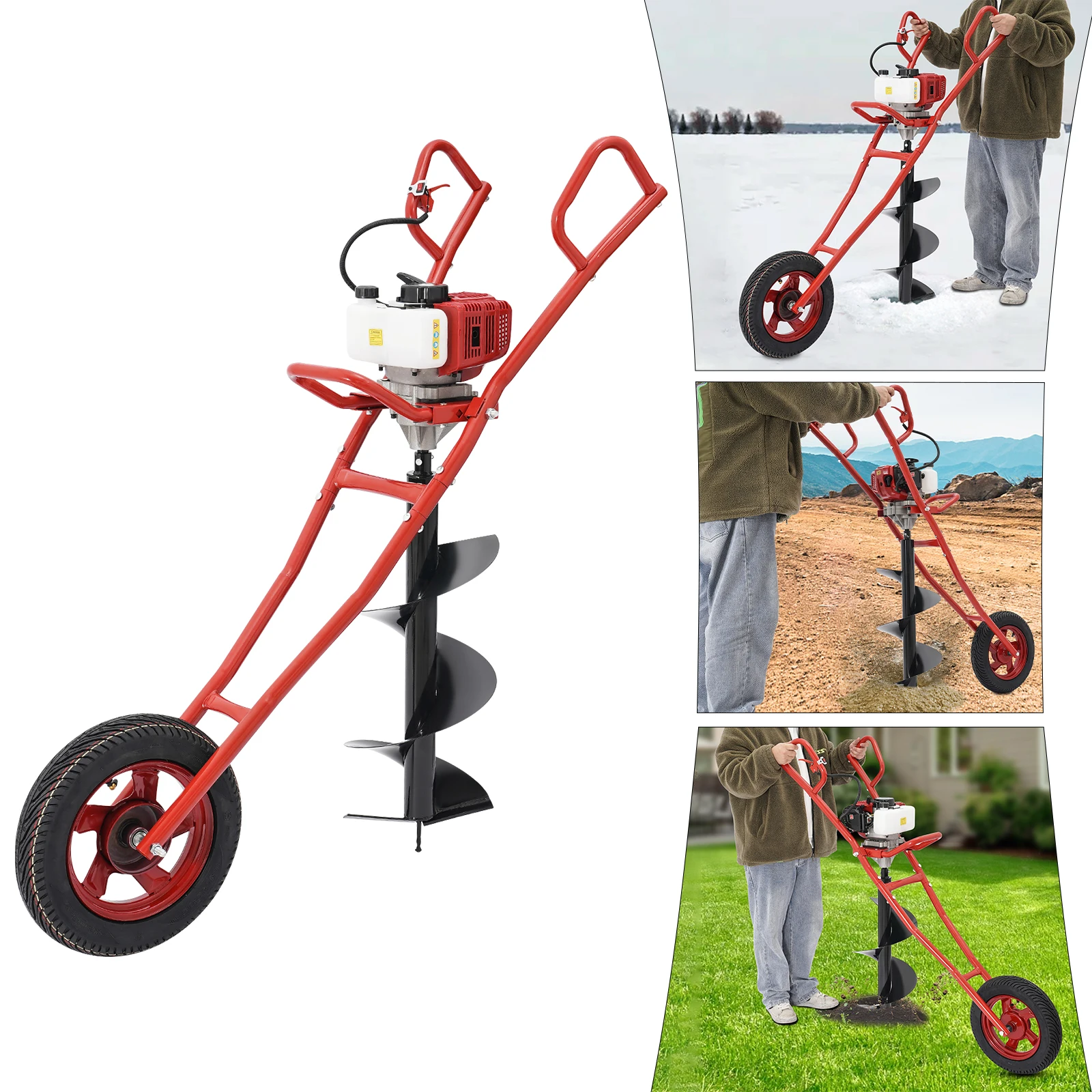 52CC 1.46KW Earth Drill with Wheel Auger Bit Portable for Fence Post Planting Excavation Projects