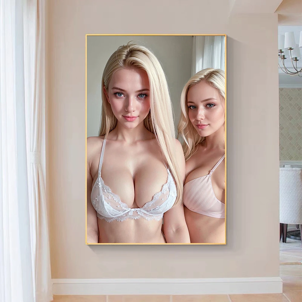 S04 Sexy Girls Twins Plump Breast Body Art (1) Silk Cloth Wall Print Poster Home Deco Modern Style Festival Gift