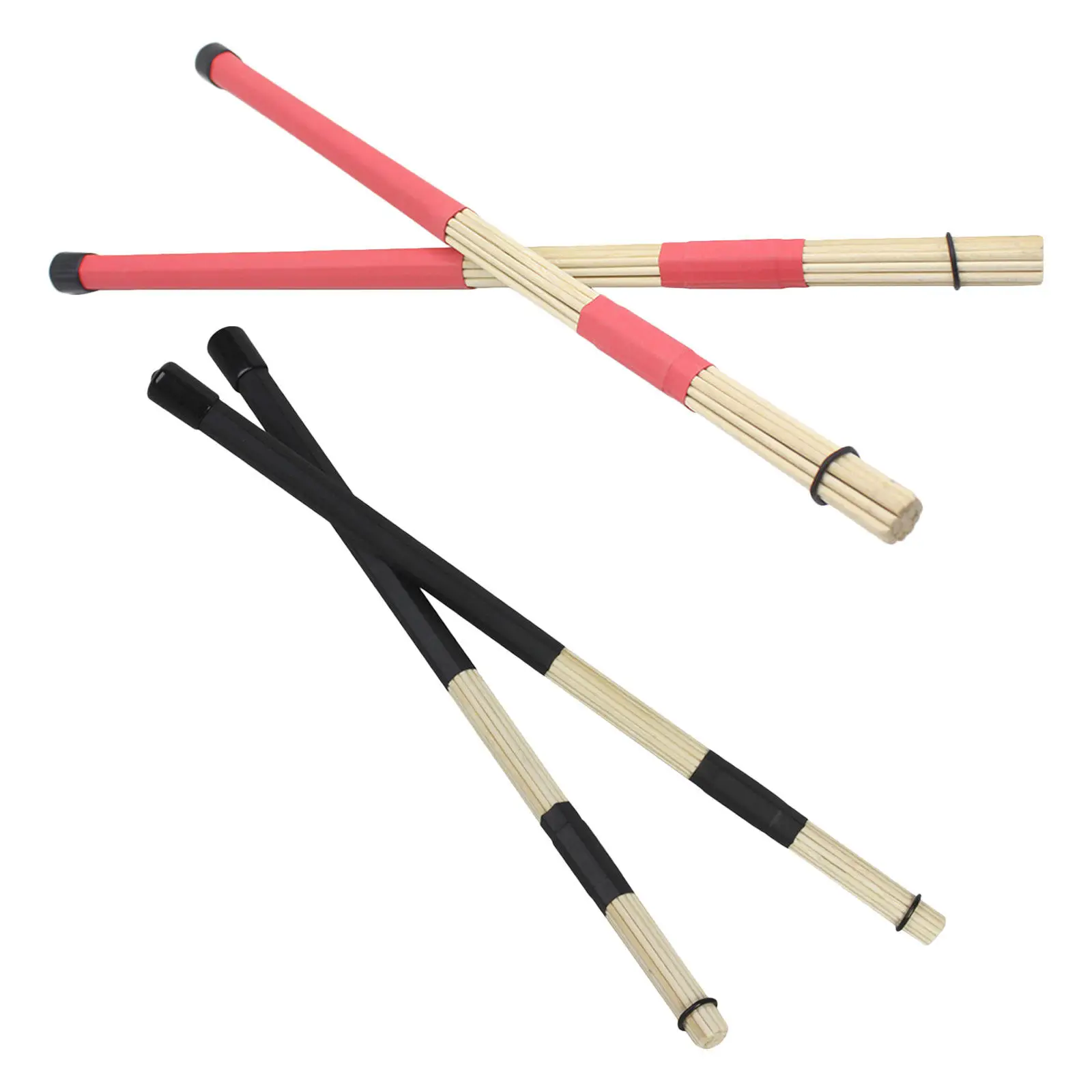 2Pairs Drum Brushes Bamboo Rod Jazz Sticks Low Volume Practice Acoustic Percussion Drum Accessory Kit Drumsticks Brush Sticks