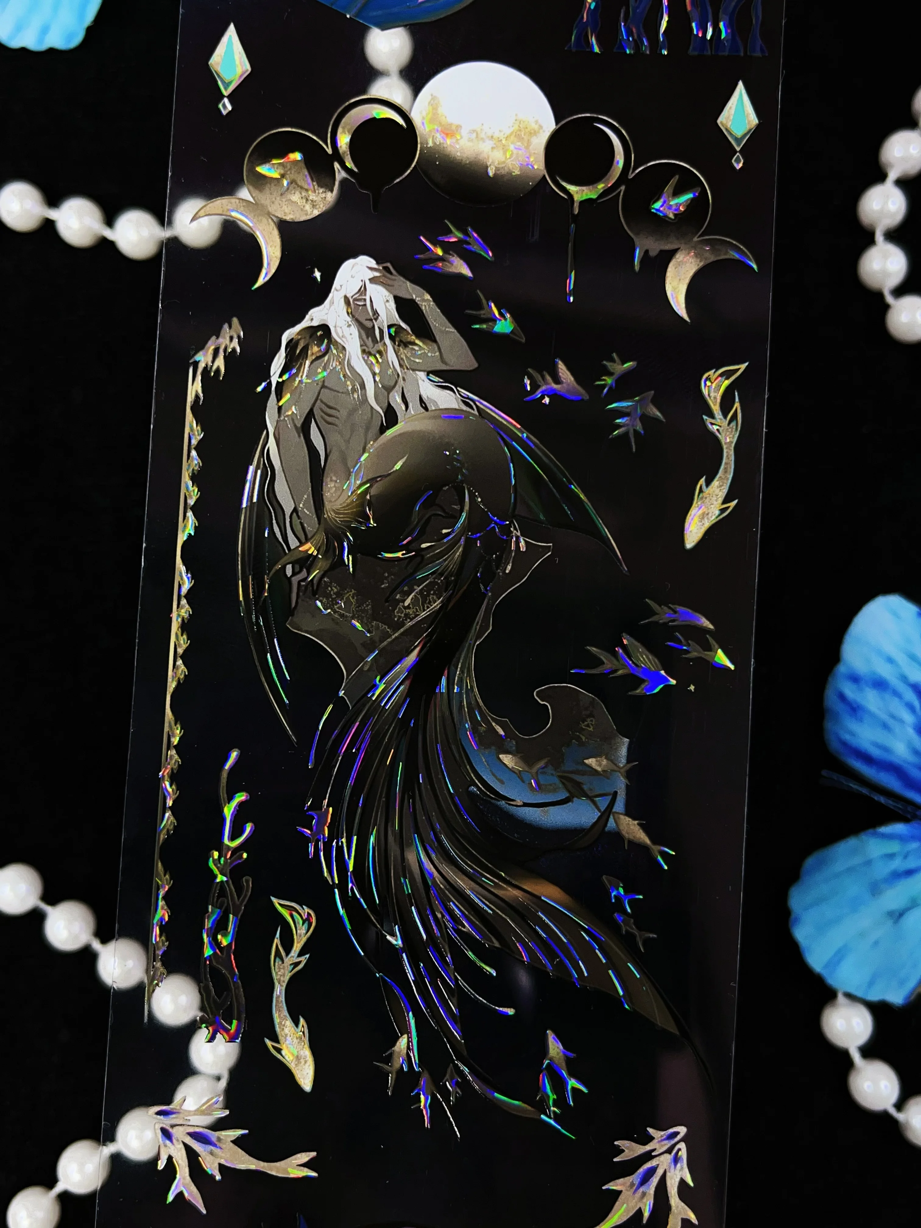 Handsome Male-merman In The Night Shiny Shell PET Tapes Craft Supplies DIY Scrapbooking Card Making Decor Plan Sticker