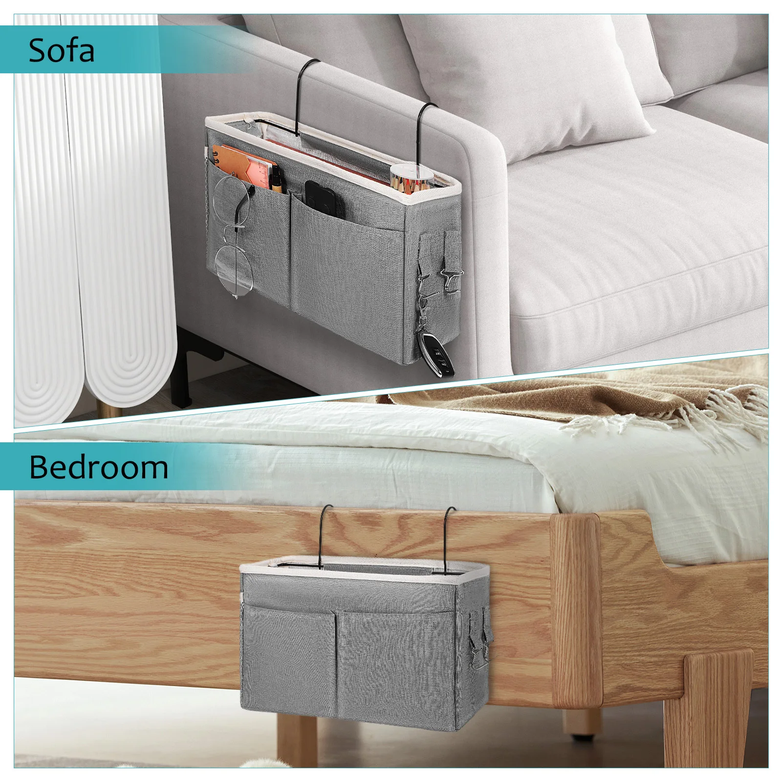 

Hanging Organizer Bedside Storage Holder Fabric Iron Multiple Pockets Versatile Hanging Options Perfect for Small Spaces