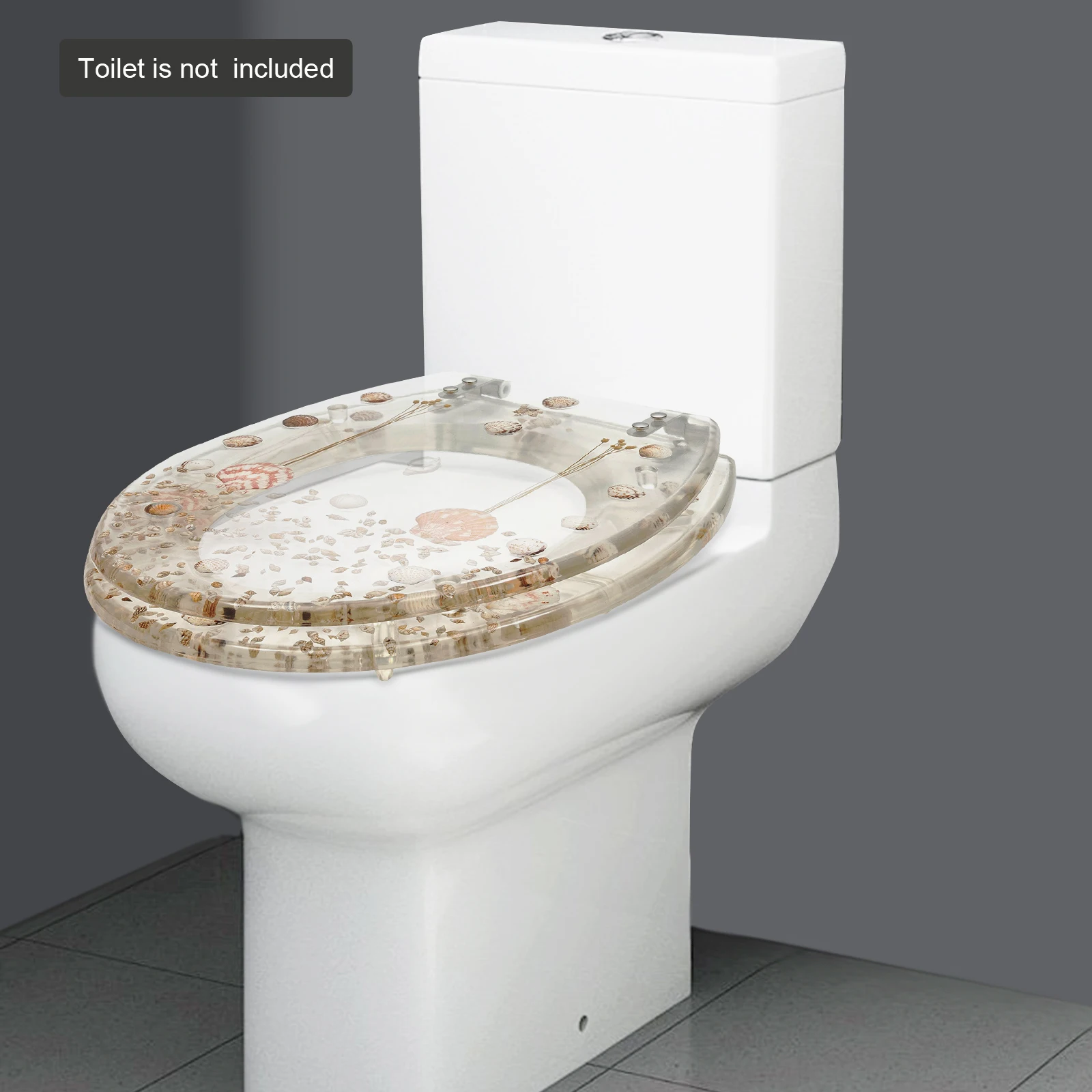 

Transparent Resin Toilet Seat 16.73 Inches X 13.98 Inch Heavy-duty Circular Seat with Mute Close & Stainless Steel Strong Hinges