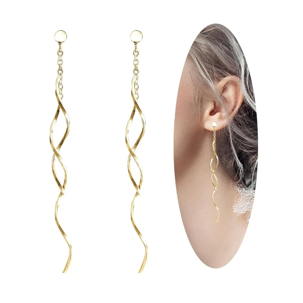

Sterling Silver Spiral Long Wire Earrings, Handmade Twisted Linear Hypoallergenic Dangle Drop Earrings, Gift for Women