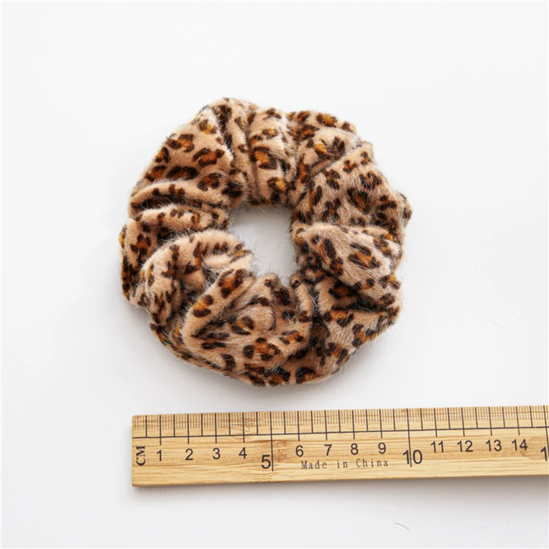 Retro Autumn Winter Leopard Print Scrunchies Hair Ties Coffee Pink Grey Rubber Band Exaggerated Hair Accessories for Women Girls