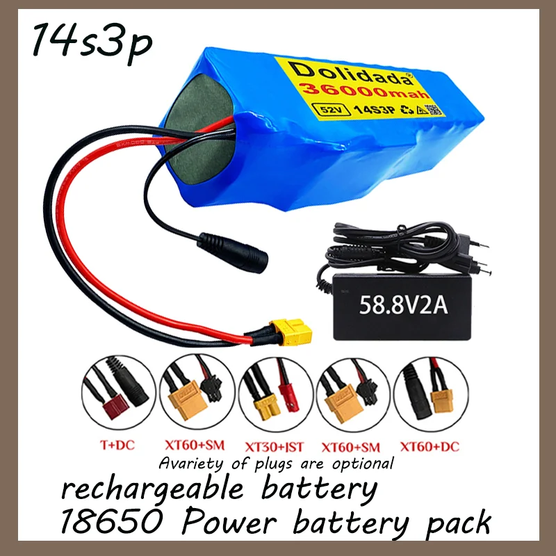 

52V 36000mah 14S3P 36AH 2000W Electric Bicycle Battery Suitable for Electric Bicycle Scooter BMS with 58.8V Charger