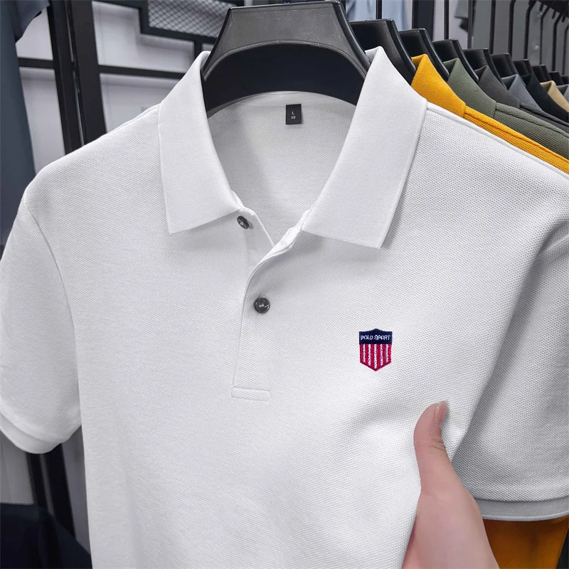 100%Cotton Luxury Men Short-Sleeved Polo Shirt Lapel Button Letter Embroidery 28 Color Options Summer New Leisure Men's Clothing