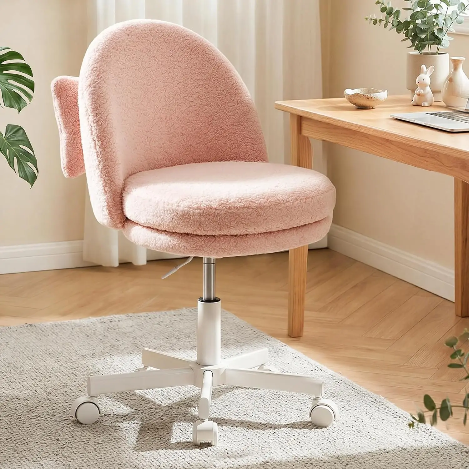 

Комфортный офисный стул с регулировкой высоты, пушистый, милый, на колесиках, с высокой спинкой, вращающийся, для туалетного столика/барной стойки, модель B