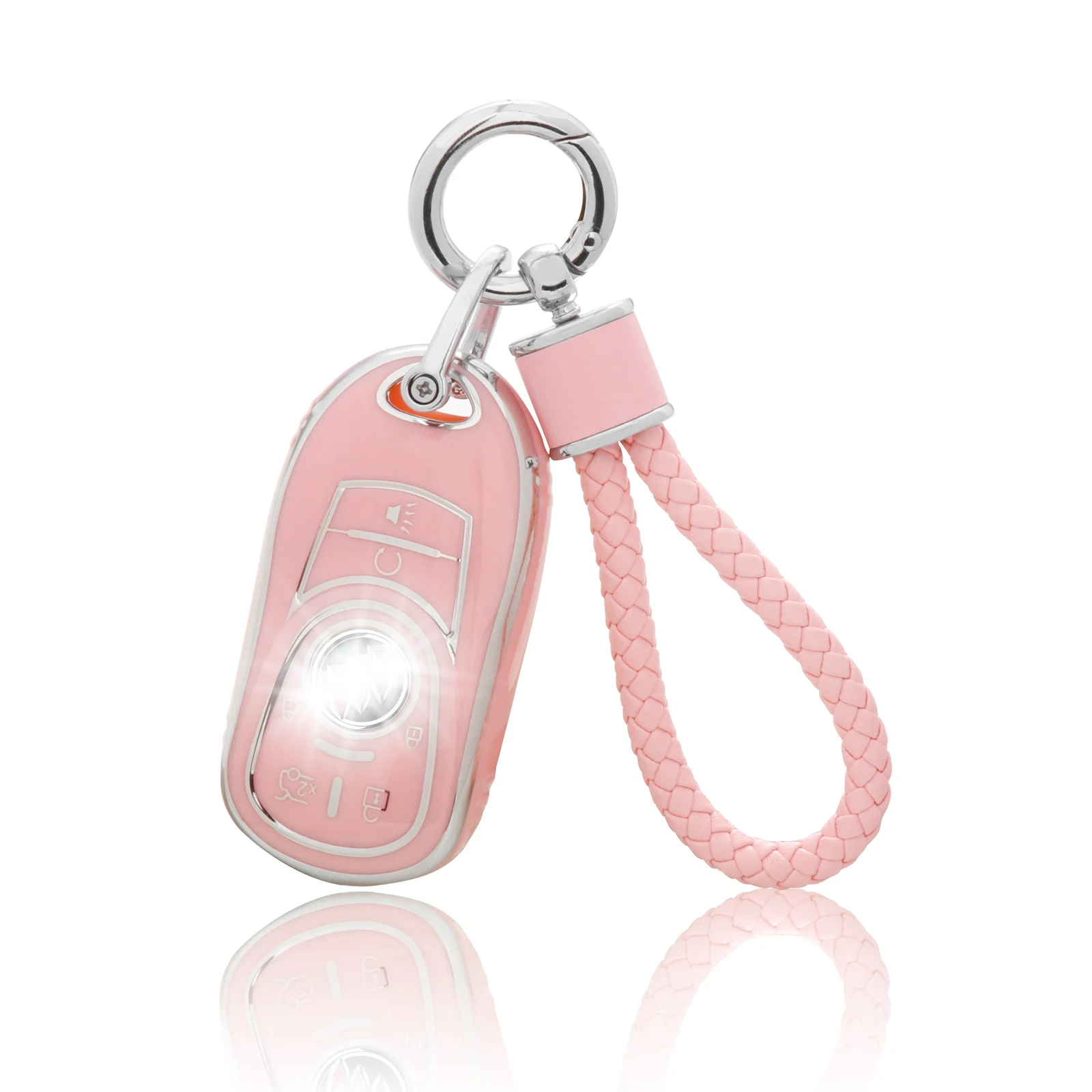 for Buick Key Fob Cover with Keychain, Pink Soft TPU Key Case Protection Fit for Buick Encore Enclave Lacrosse Envision Verano R