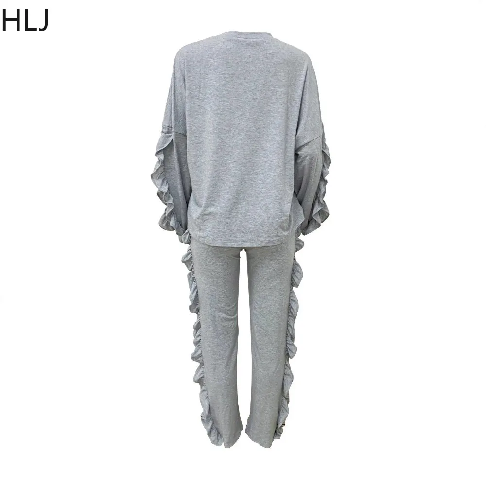 HLJ décontracté froncé Patchwork moulante 2 pièces ensemble pour femme tenues couleur unie à manches longues haut et pantalon femme Streetwear nouveau
