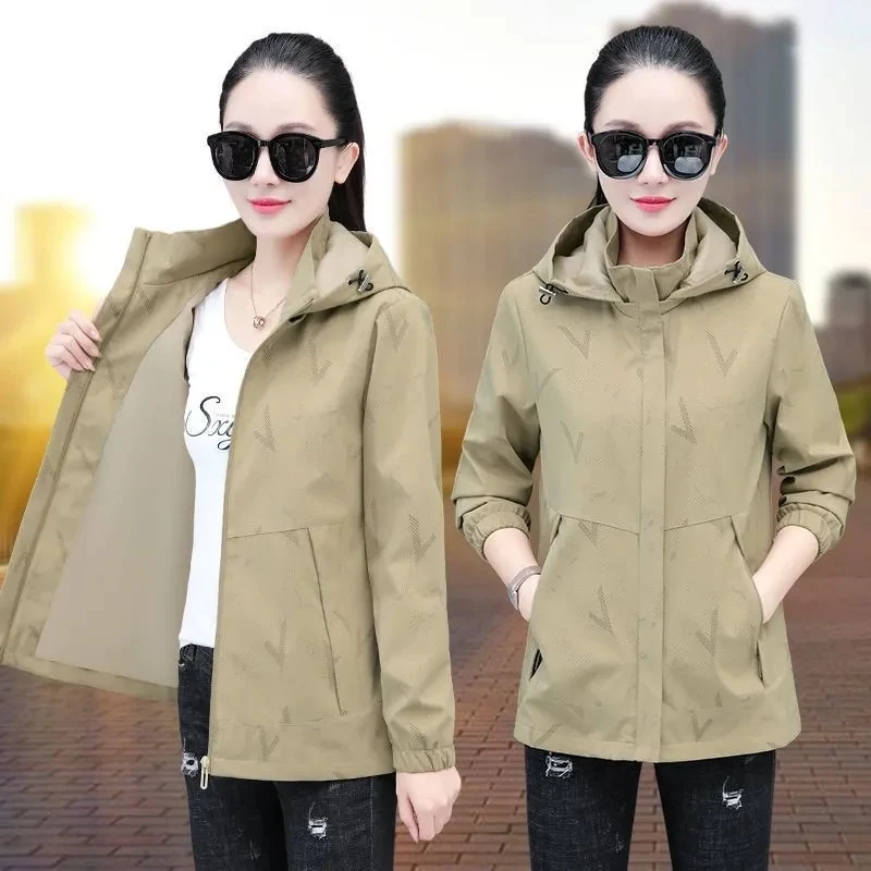 

Women's Jackets Spring Autumn Loose Casual Windbreaker Lined Detachable Hooded Long Sleeve Thick Fleece Female Trench Coat Trend