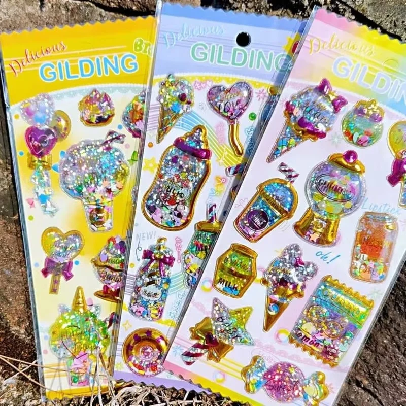 

XL-LS 8pcs Gold Foil Bubble Stickers Fashionable Shiny Cartoon Soft Clay Labels for Business WeChat Small Gifts Stationery