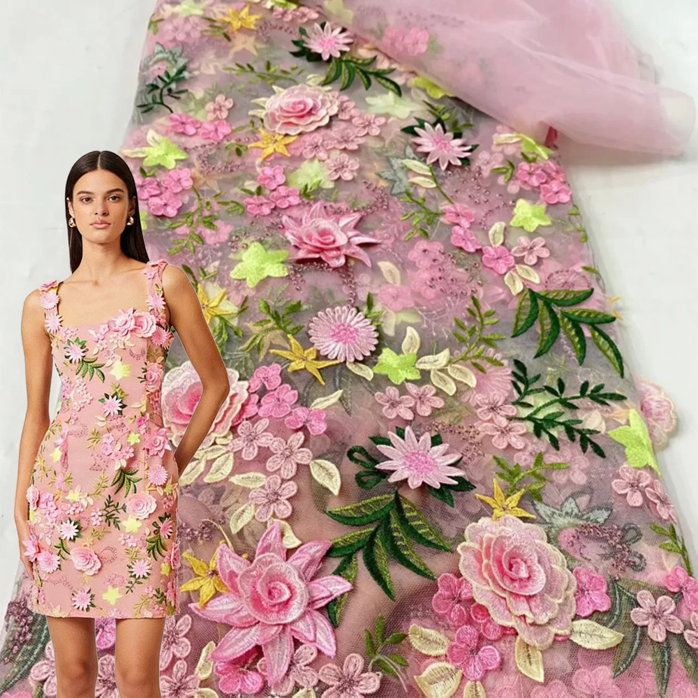 

2 ярда 5 ярдов ﻿ Роскошная мягкая вышитая 3D-аппликация из сетчатого кружева для свадебных и вечерних платьев оптом