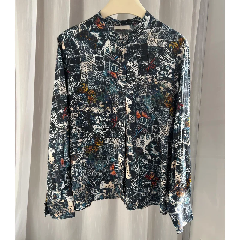 Women Blouse Casual Long Sleeve Shirts Female Button Crew Neck Blouse Ladies New Print Shirt 2025 Tops Viscose