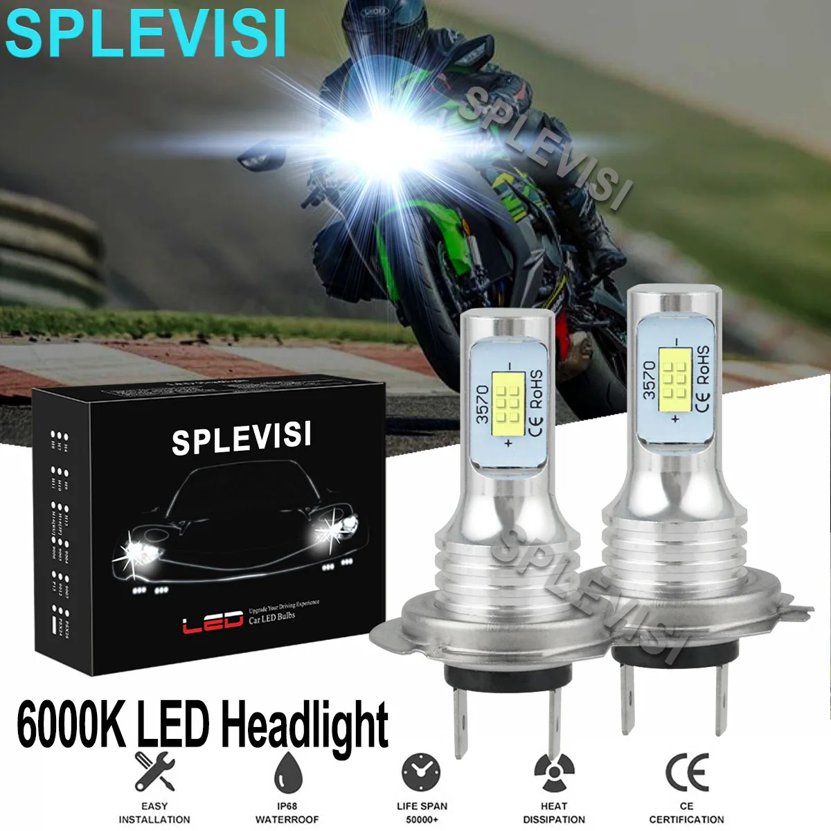 HID White Motorcycle LED Headlights 6000K Kit H7 For Kawasaki ZX10 ZX10R 2011 2012 2013 2014 2015 2016 2017 2018 2019 2020