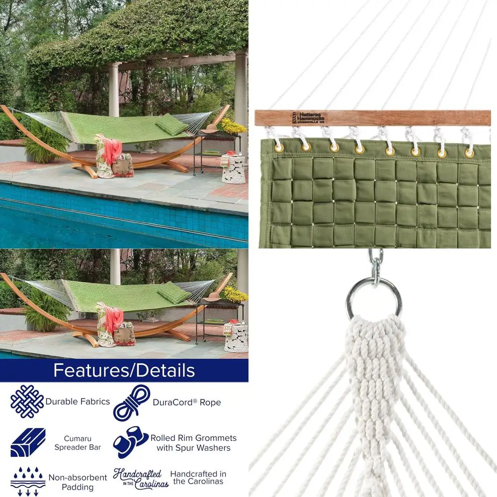 Double Person Lightweight Green Hammock with Extension Chains & Tree Hooks, 450 lbs Capacity, 13 ft x 55 in