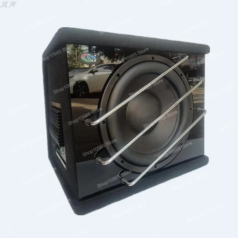 

10-дюймовая тележка, сабвуфер, трапециевидная автомобильная стереосистема, 12 В, активный мощный усилитель мощности, модифицированный багажник с тяжелыми басами