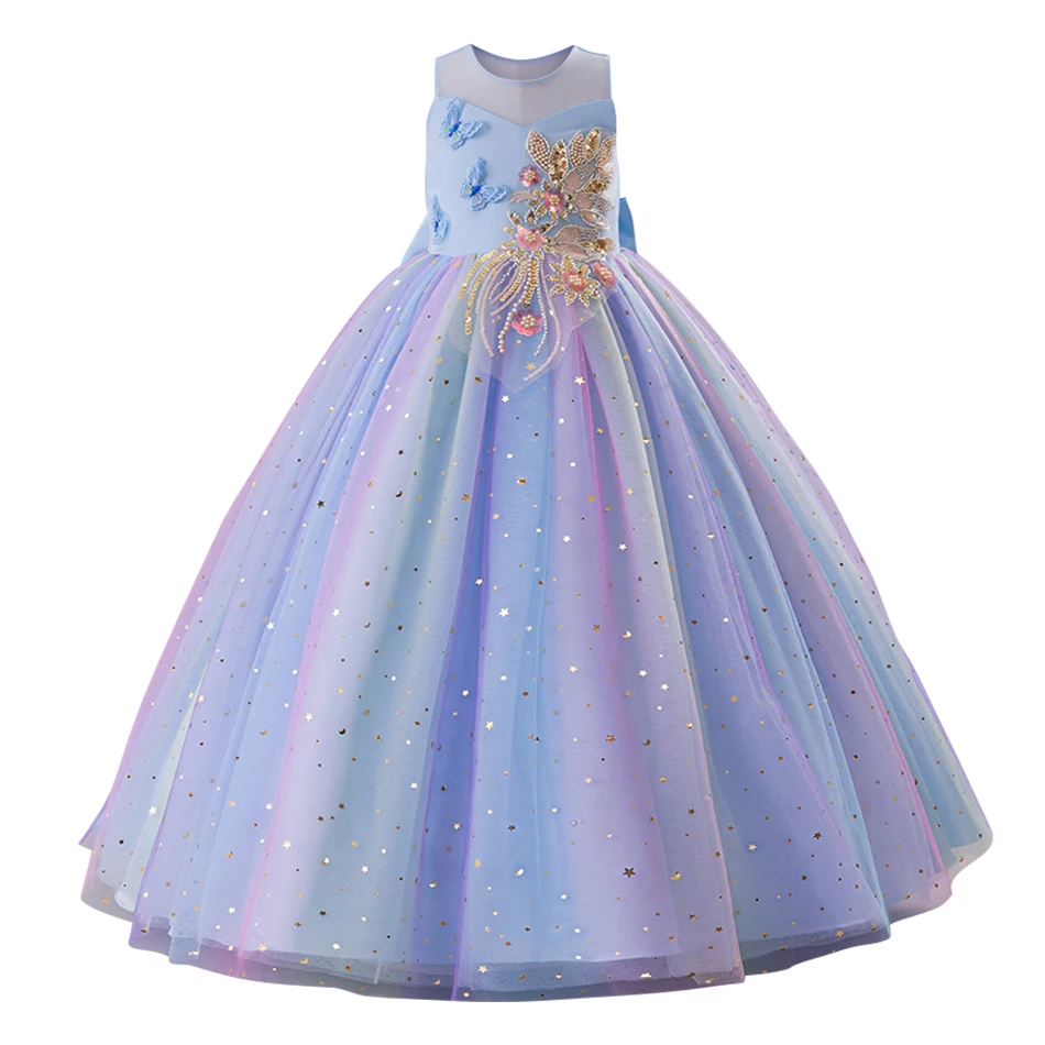 Stunning Little Girls Tulle Layer Party Dress with Beaded Waist and Sequin Decorate Details Ideal for Formal Events and Pageants