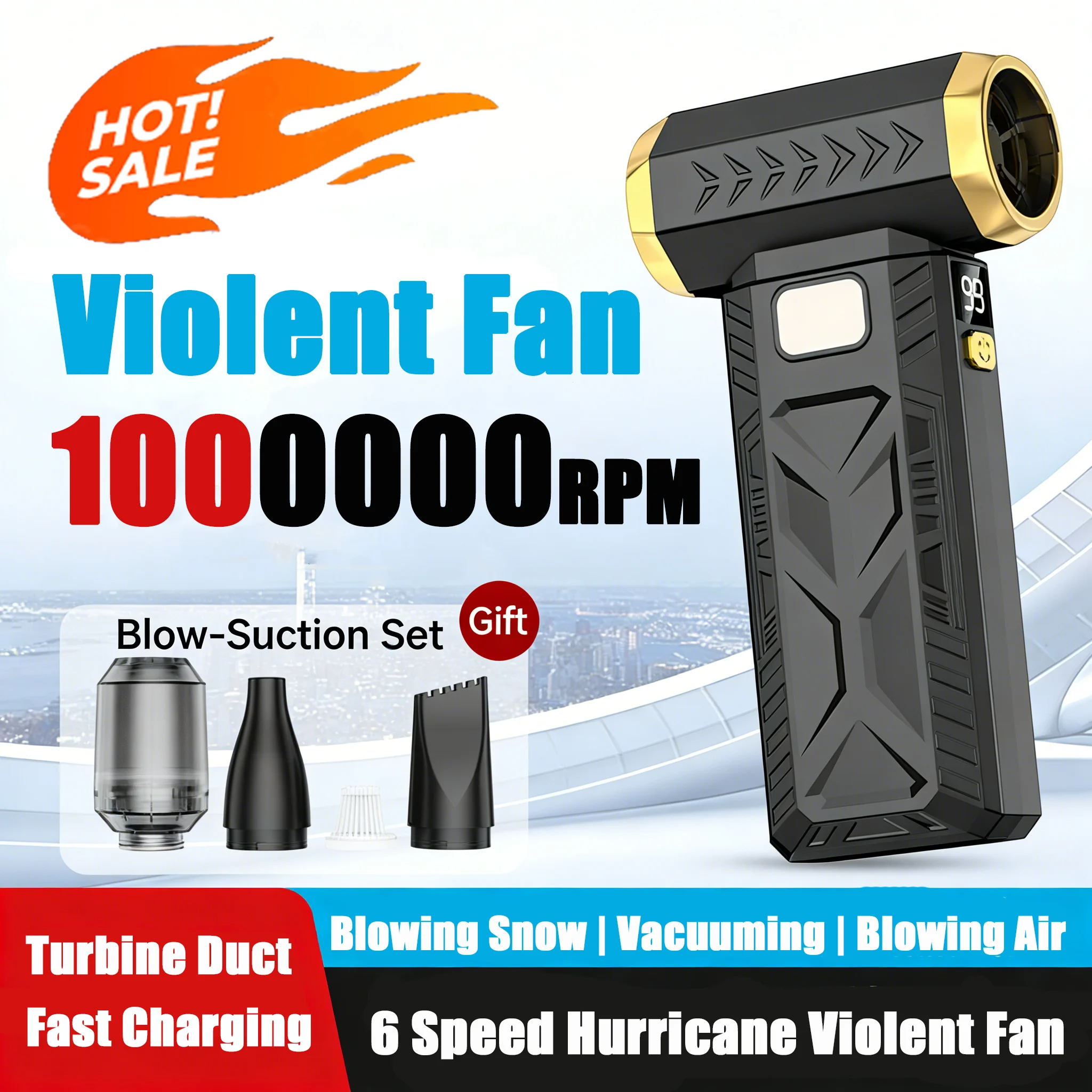 

1000000RPM Violent Fan Super Powerful Air Blower Vacuum Blowing Suction Led Lighting 6-Speed Regulation Brushless Turbo 2026 New