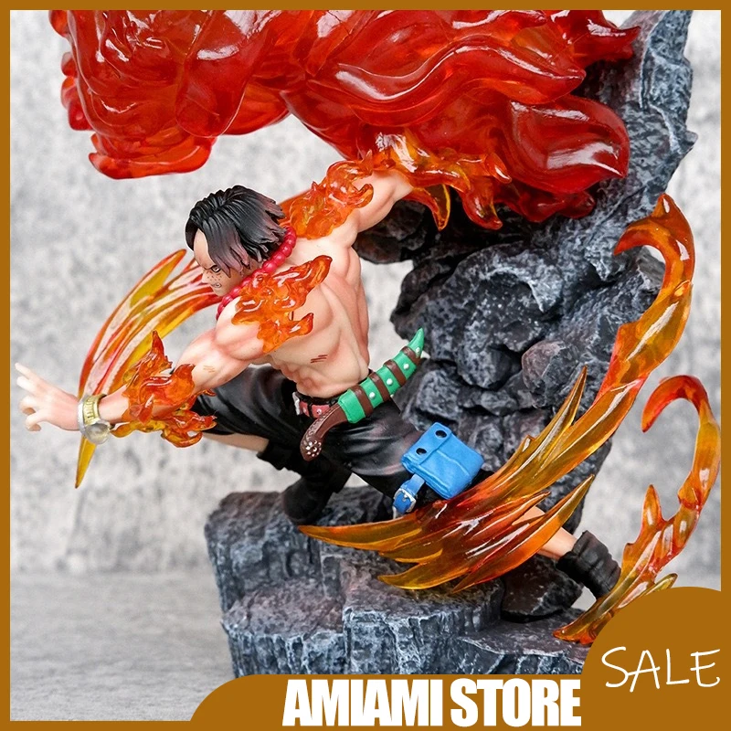

17cm One Piece Portgas D Ace Fire Fist Statue Scene Figure with Burning Fist Effect Anime Model Collectible Room Decora Toy Gift