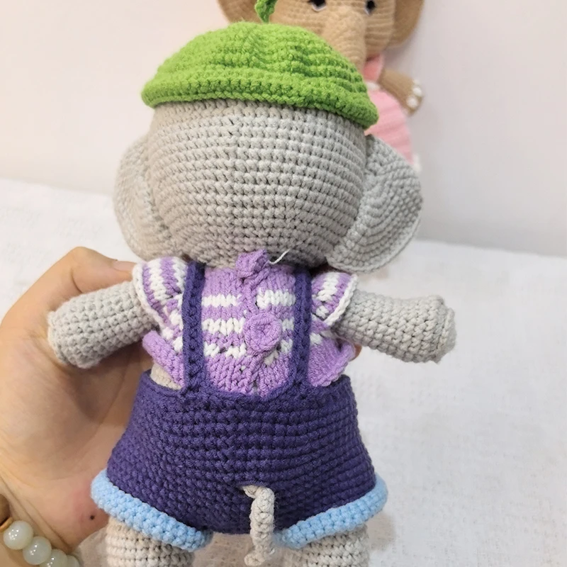 Bonecas de pelúcia de elefante de crochê macio de malha artesanal – Brinquedo confortável feito à mão para dormir, decoração de berçário, presente de chá de bebê