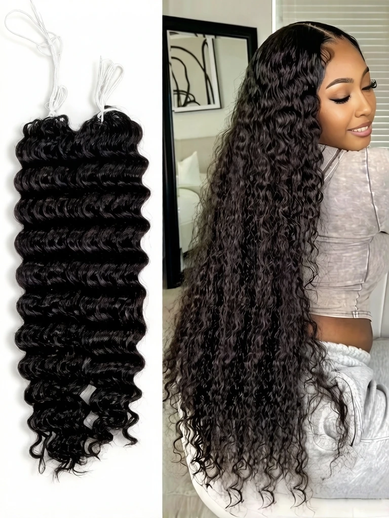 

Наращивание волос Deep Wave из 100% натуральных человеческих волос, без узлов, 15A, предварительно разделенные, для крючкового плетения, кудрявые, для женщин