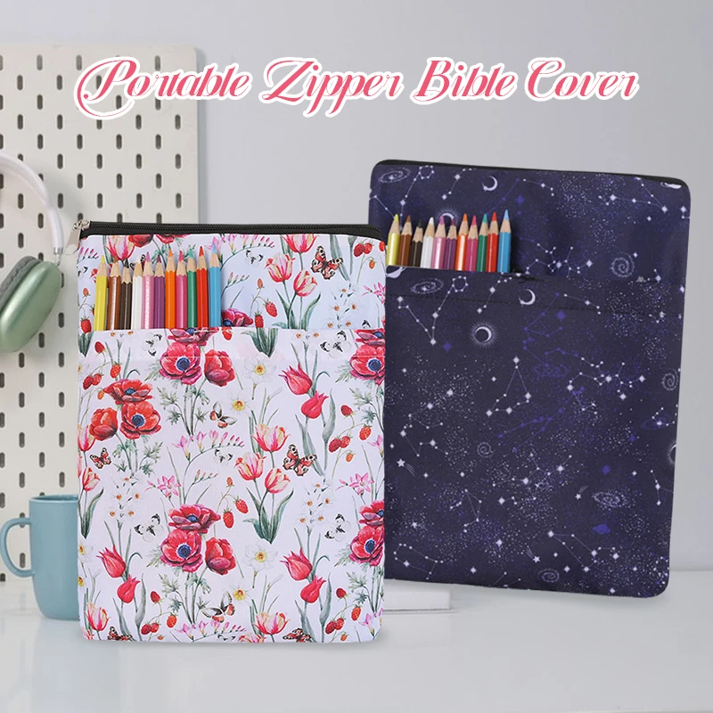 1pc Book Sleeves Flowers Book Protector Book Covers for Paperbacks Washable Cloth Book Cover with Zipper and Extra Sleeve Pocket