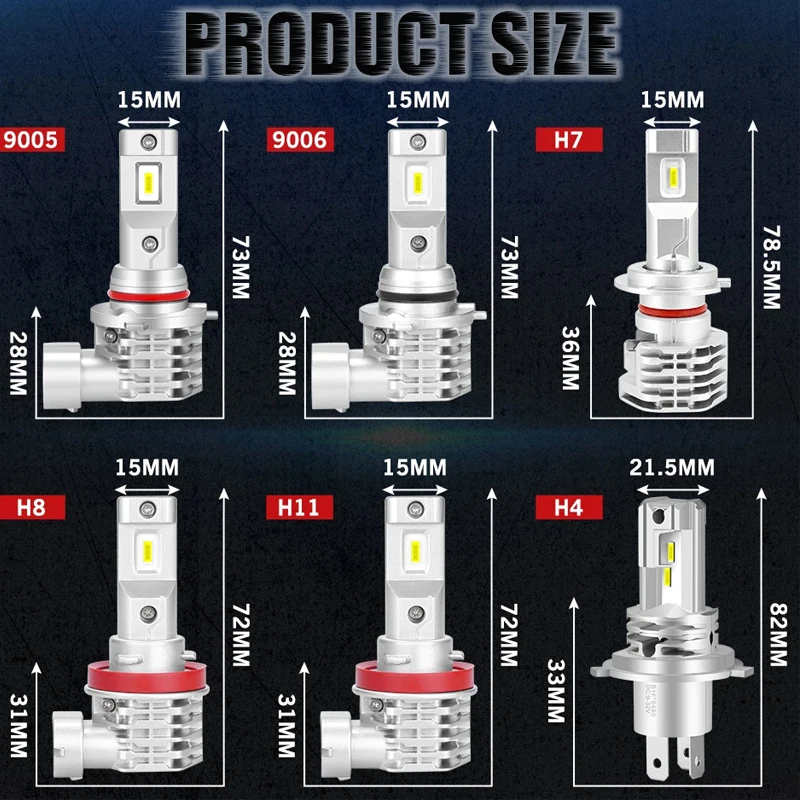 H4 H7 Car LED Headlight Bulb CSP Fanless With Canbus Hi/Lo Beam H11 9005 9006 LED Headlamp Wireless for Car/Motorcycle 6000K 12V