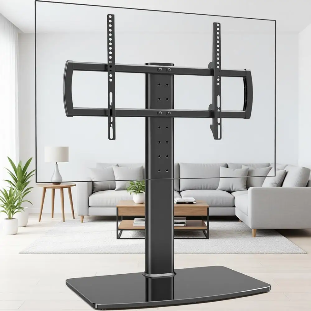 Tabletop TV Stand with Wall Mount, 40-86 inch Adjustable, Tempered Glass Base, Holds up to 132lbs