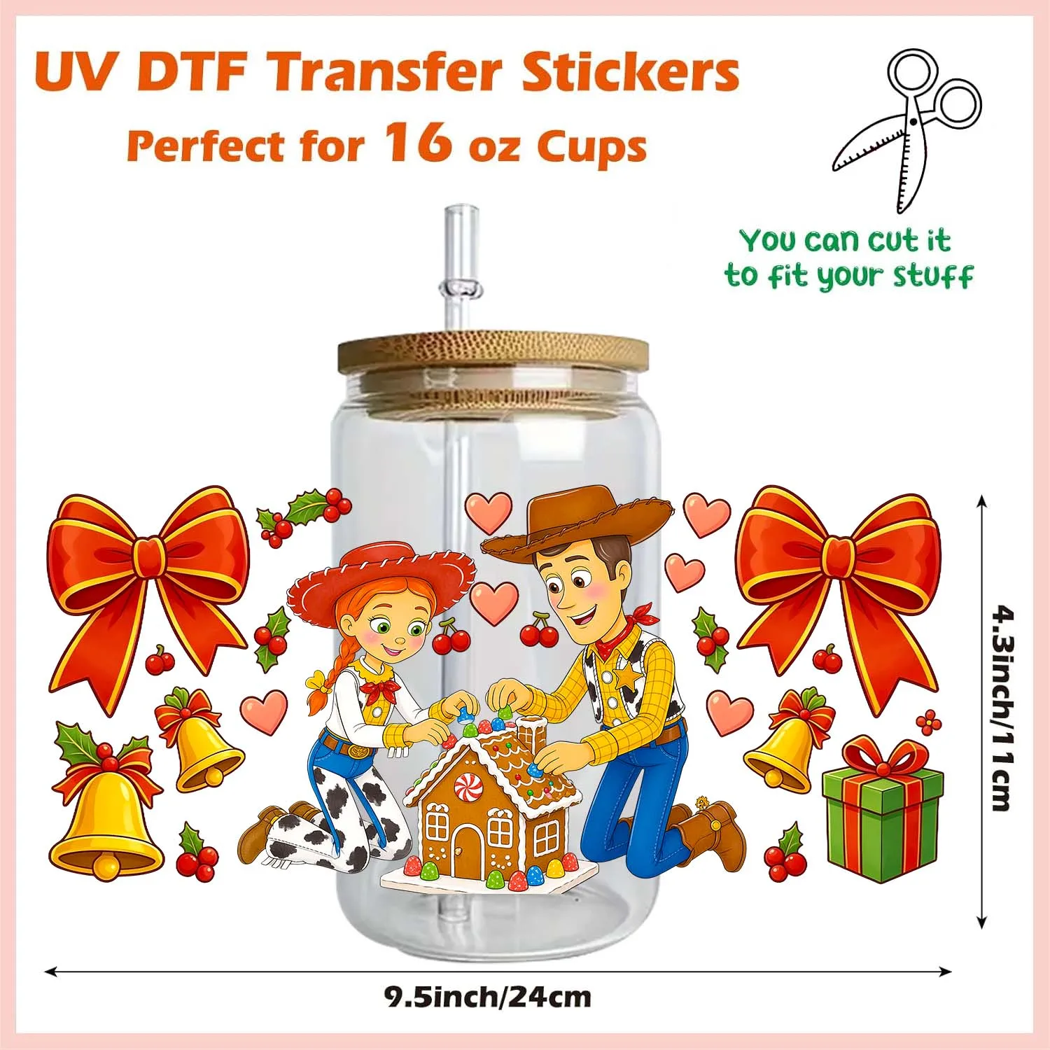 Cute Christmas Cartoon Toy 16oz uv dtf Sticker waterproof DIY Decals 3D transfers uvdtf tumbler stickers 16oz uv dtf cup wraps