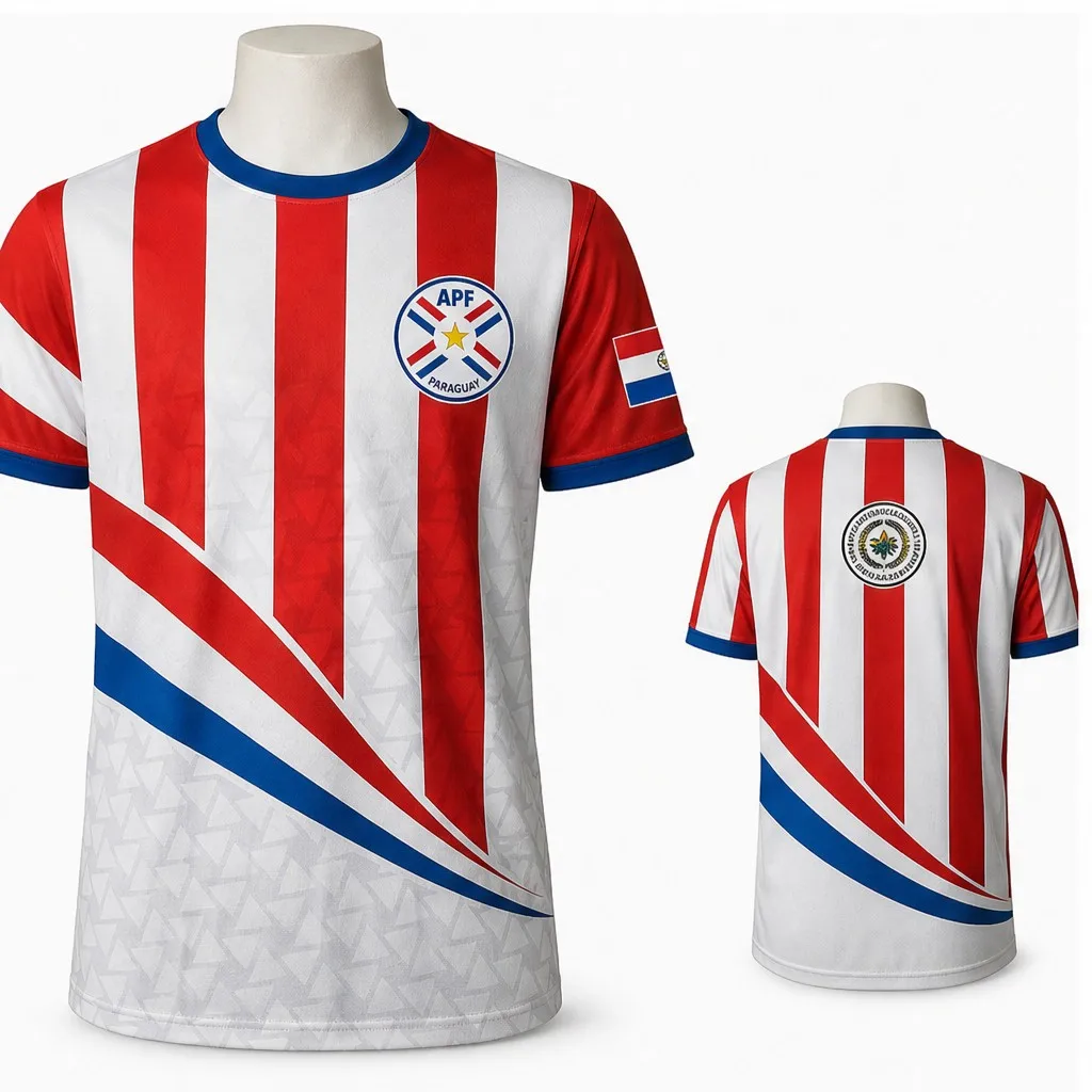 Herren Paraguay Rundhals-T-Shirt mit Streifen-Swoosh-Print, Kurzarm, Lässiges Oberteil, APF-Wappen-Grafik, Sommer-Streetwear-Tee im Casual-Stil – Detail 3