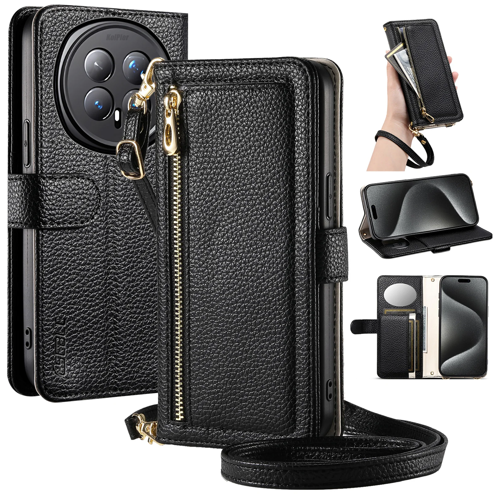 

Кошелек на молнии через плечо с держателем для карт, чехол для телефона HONOR Magic8 PRO Magic7PRO 5G, кожаный флип-чехол для телефона с зеркалом Makepu