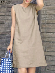 2024 ZANZEA Casual Women's Dress Summer Fashion Tanks Vestido Robe Femme Elegant Work Dresses Sleeveless Solid Cotton Sundress