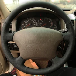 Black Car Steering Wheel Cover Hand-stitched Artificial Leather For Toyota Land Cruiser Prado 120