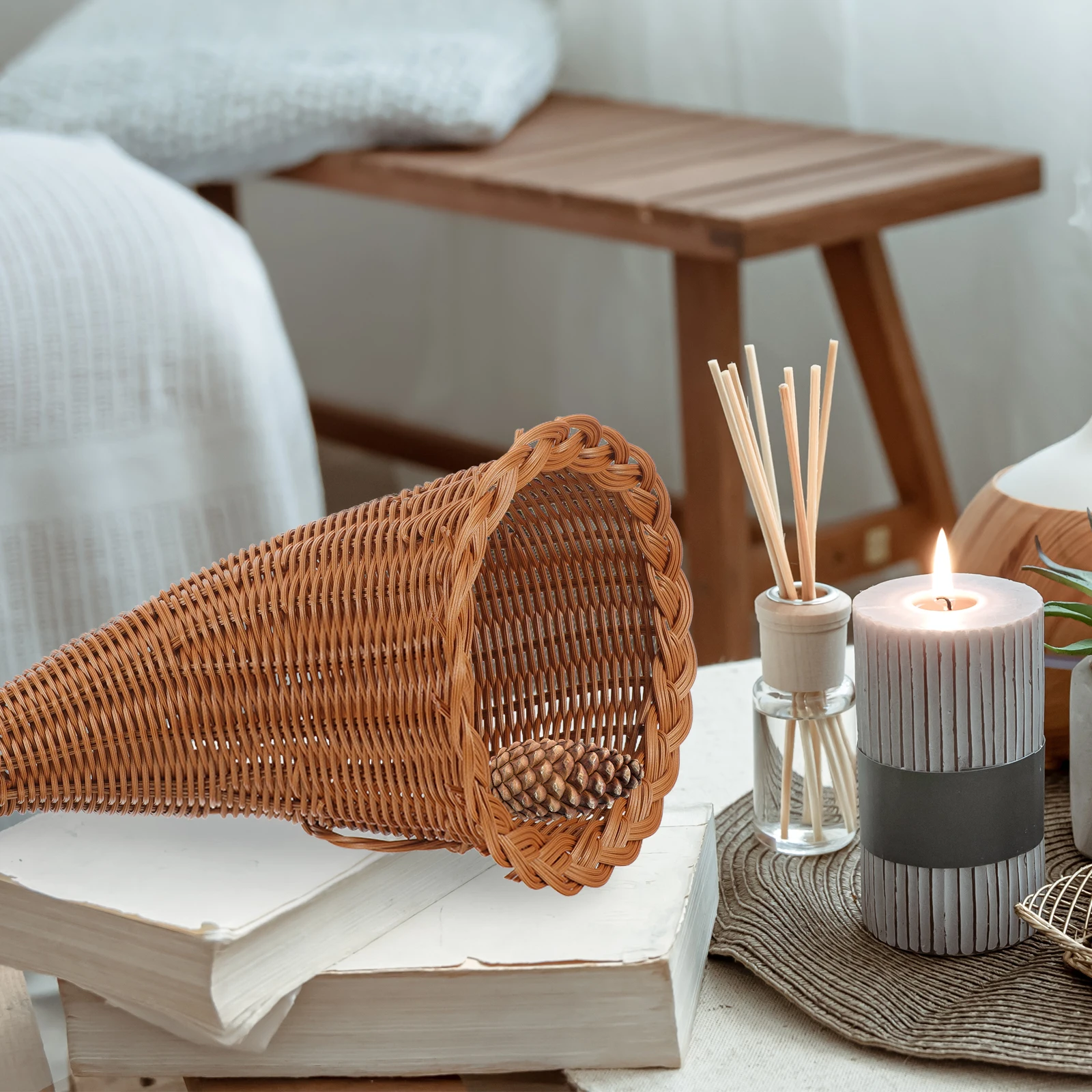 

Horn Basket Decorations Christmas Buckets Fall Table Centerpieces Imitation Rattan Thankful Themed