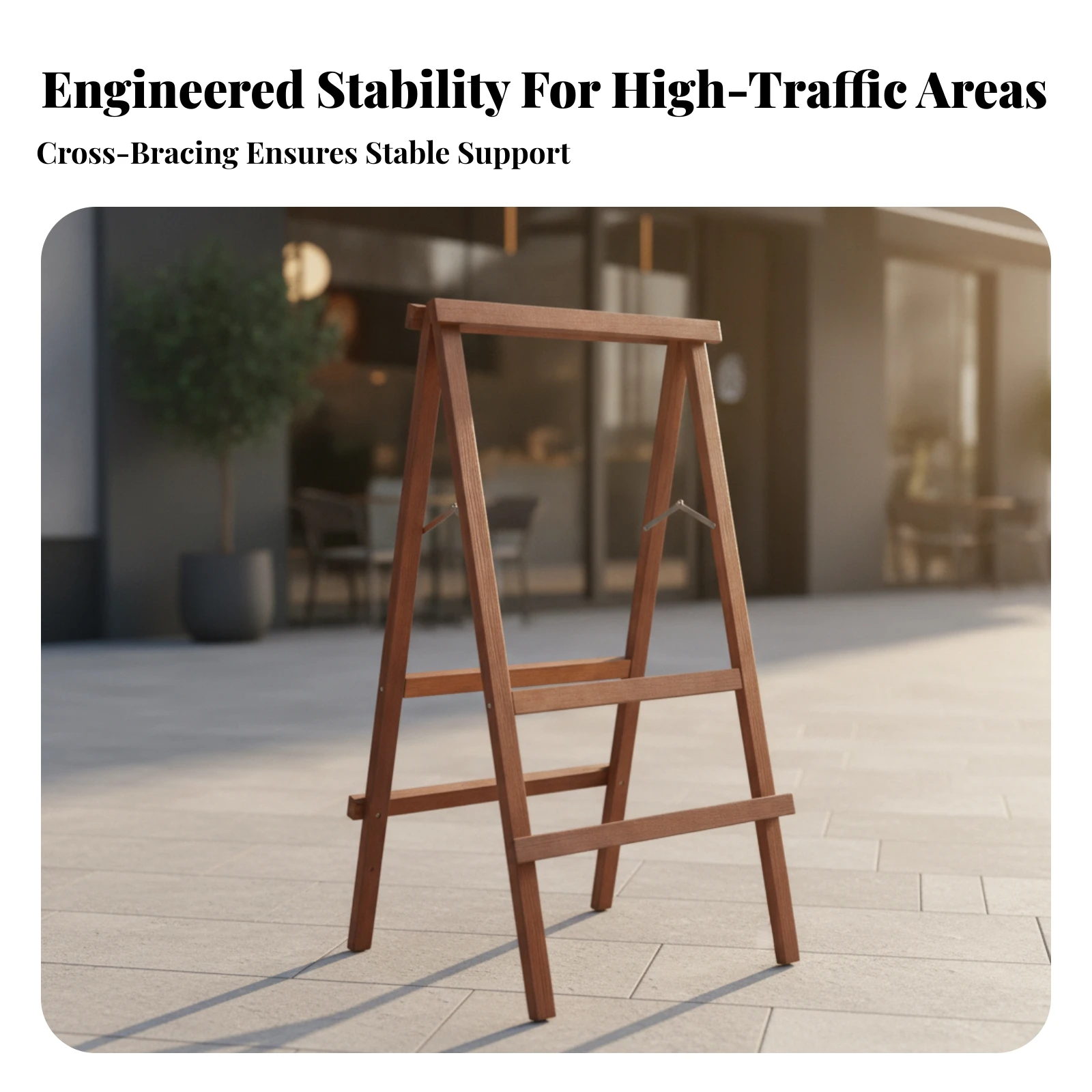 Wooden Poster Stand with Double-Sided Display Foldable Freestanding Poster Holder with Top Horizontal Bar Sidewalk Sign
