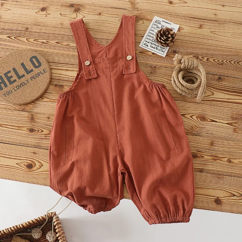 Retro Baby Overalls Korean Version Artistic Thin Cotton Overalls for Boys and Girls, Spring and Summer Pants Trend