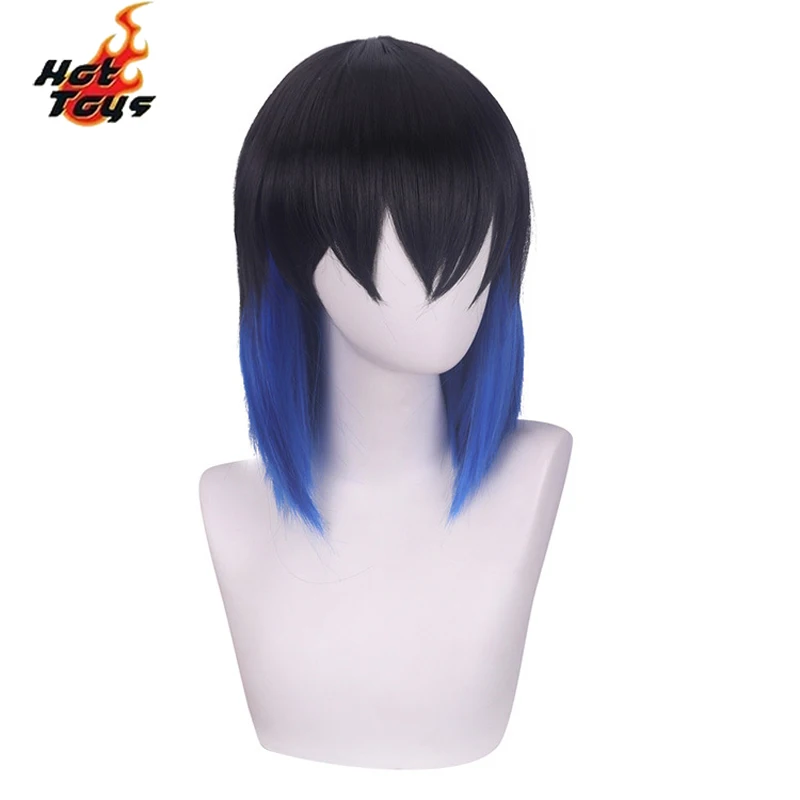 Hashibira Inosuke Short Blue Ombre Wig Kimetsu no Yaiba Heat Resistant Hair Cosplay Costume Wigs