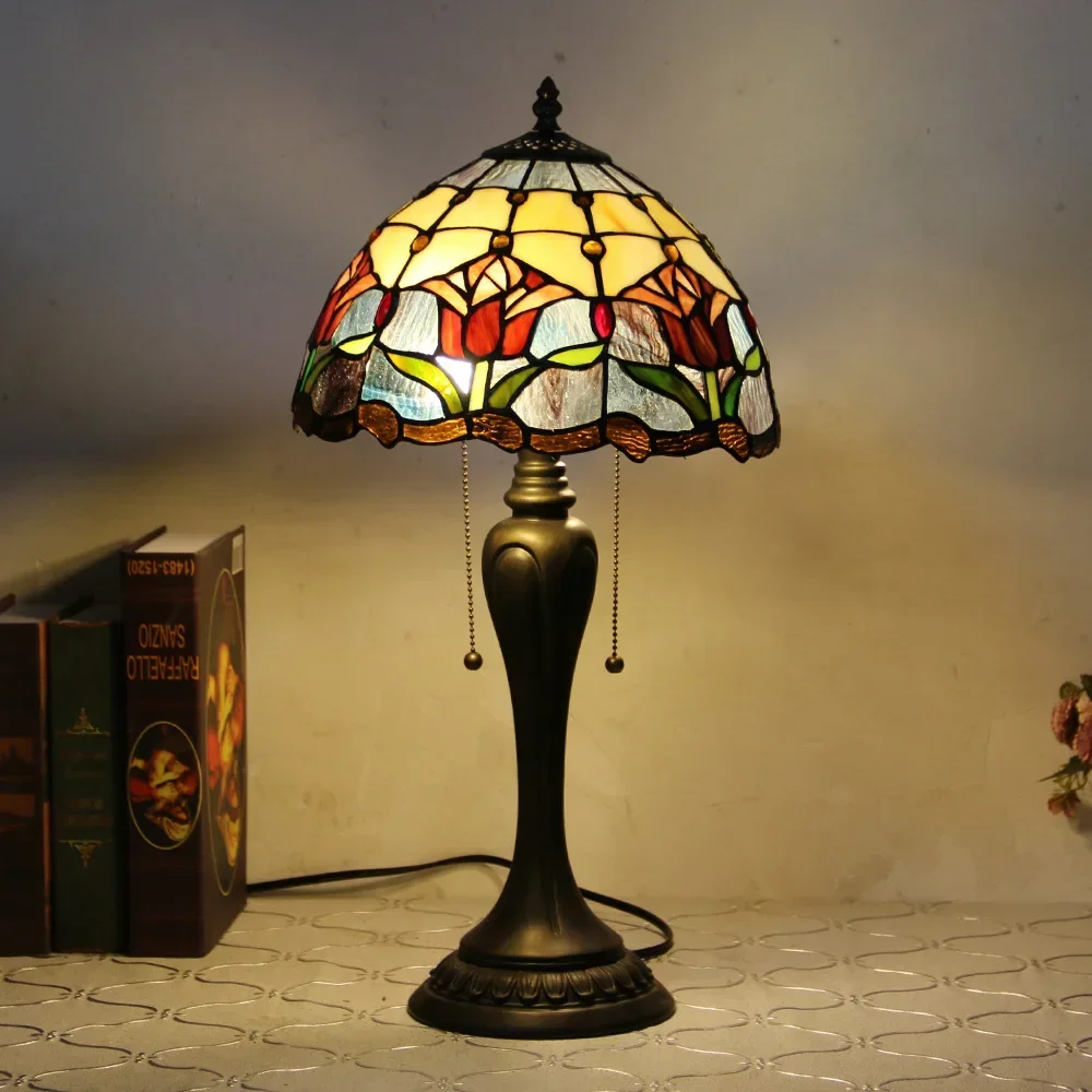 12inch Tiffany Bedroom Bedside Light European Phoenix Tail Decorative Lamp Soft Light Reading Study Eye Protection Desk Lamp
