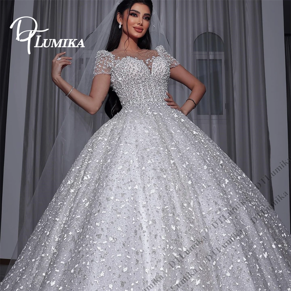 DTLumika Princess Large Ballgown Wedding Dress Short Sleeves Sweetheart Corset Bridal Gown, Customized Women's bride Dresses