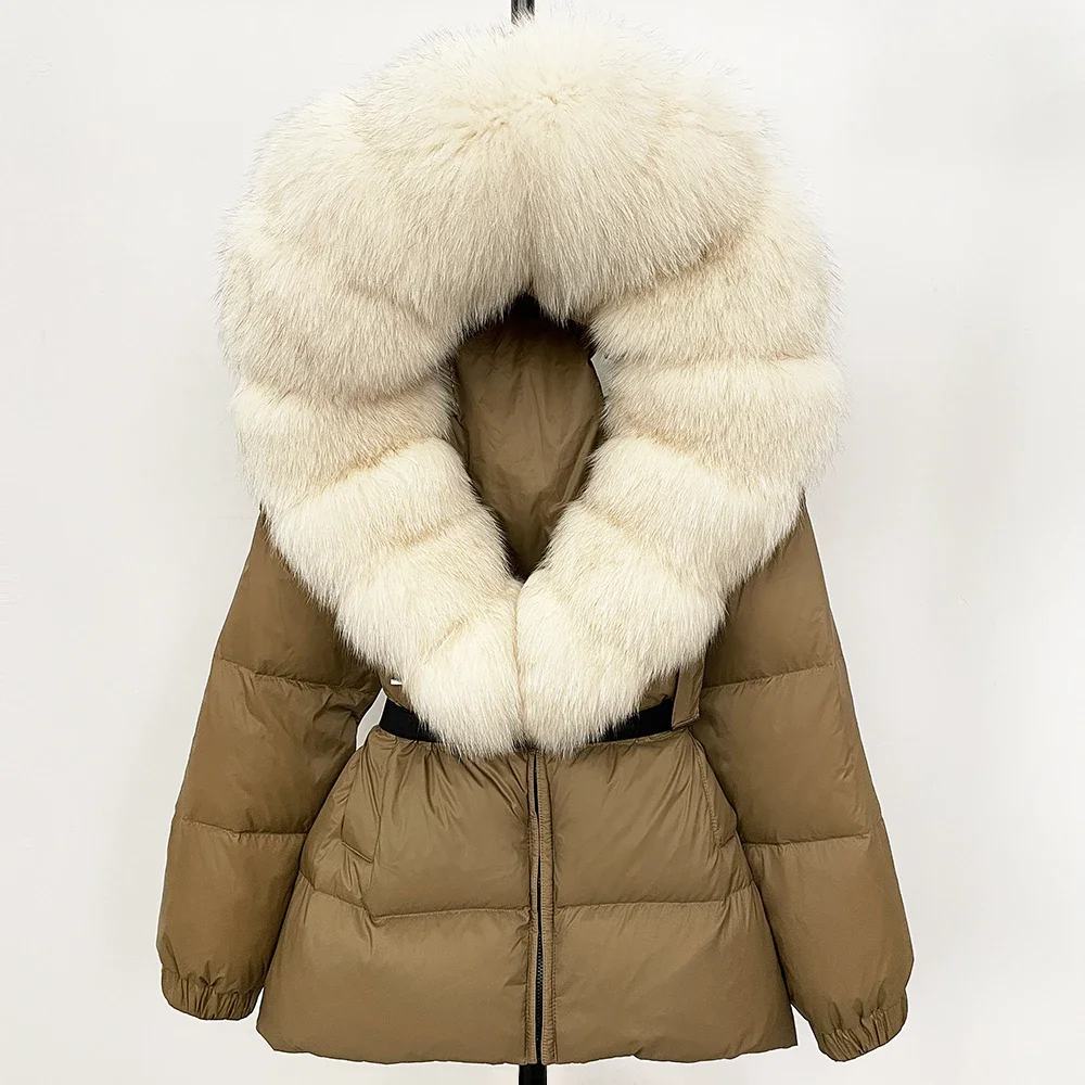 OFTBUY 2025 Jaket Musim Dingin Wanita Jaket Tebal Berbulu Asli Bulu Rubah dengan Tudung Hangat 90% Bulu Angsa Putih Mantel Wanita Parka Tahan Air