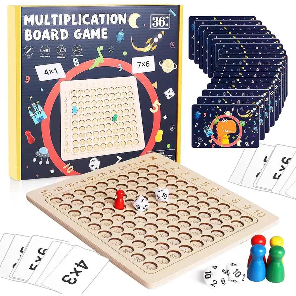 99 Juego de mesa de multiplicación de madera: juguete educativo Montessori para niños, conteo de matemáticas, cien tableros y pensamiento